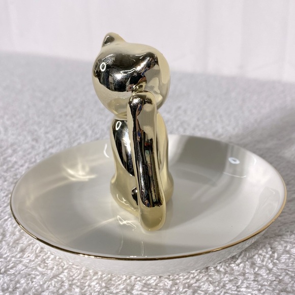Ceramic Gold Tone Cat Ring Holder Dish - Picture 9 of 9